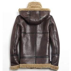 Mens B3 Detachable Shearling Sheepskin Hood Flight Leather Winter Fur Jacket