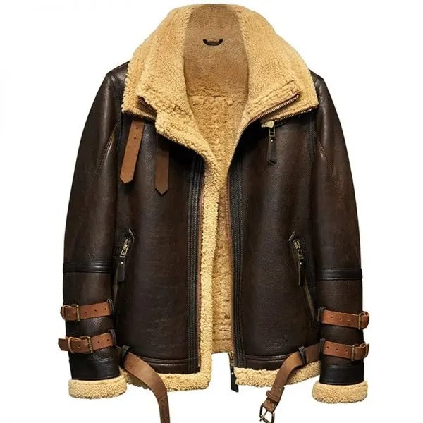 Mens B3 Flight Sheepskin Aviator Fur Leather Jacket