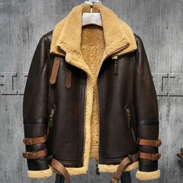 Mens B3 RAF Flight Bomber Coat Shearling Fur Jacket