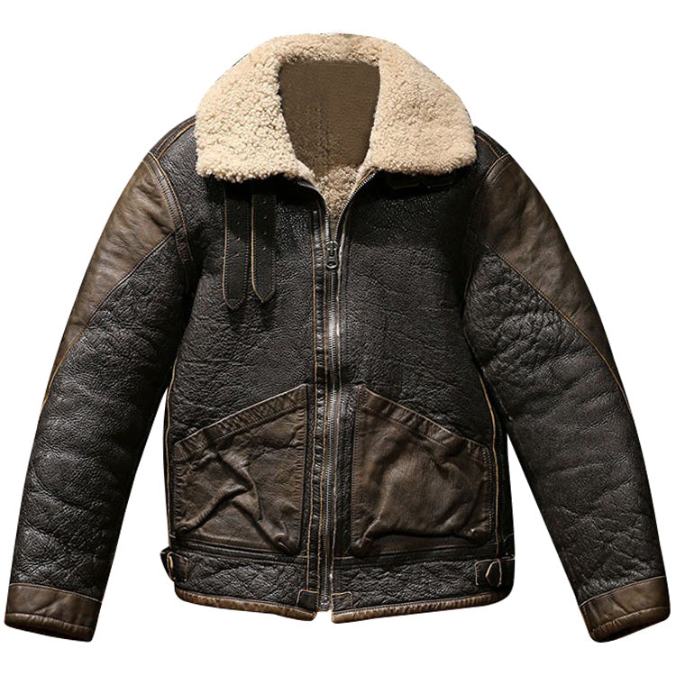 Mens B3 Shearling Bomber Jacket Military Pilot Fur Coat