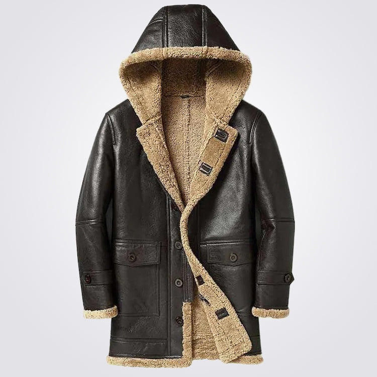 Mens B7 RAF Aviator Hooded Sheepskin Coat