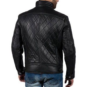 Mens Biker Style Quilted Black Leather Jacket