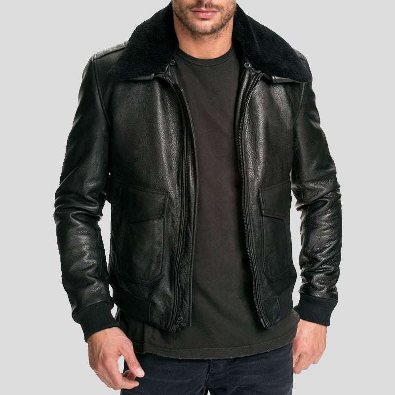 Palaleather Black Quilted Mens Leather Bomber Jacket Genuine Leather Bomber Jackets for Men Leather Flight Bomber Jacket Air Force Aviator, Black / S