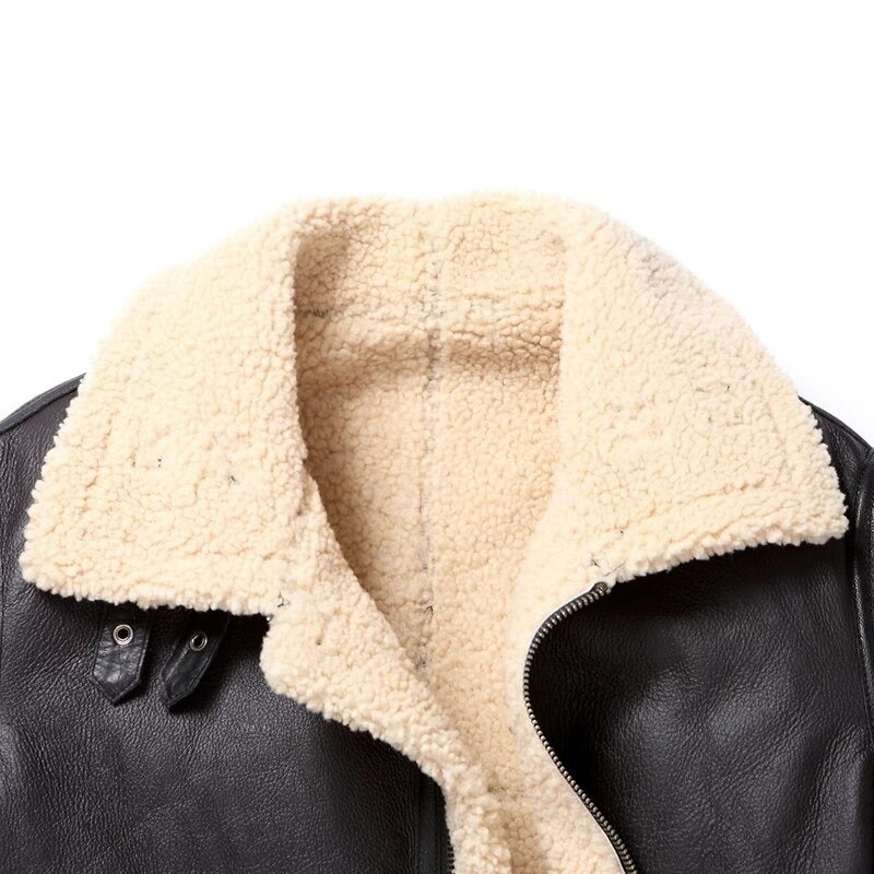 Air Force Men Sheepskin Leather Jacket Oversized 3D Indian Head