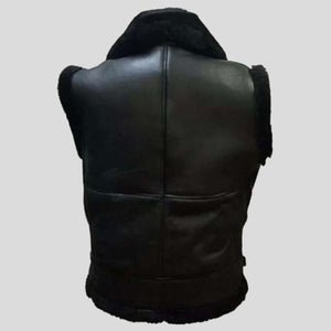Mens Black B3 Bomber Fur Shearling Sheepskin Leather Vest Back