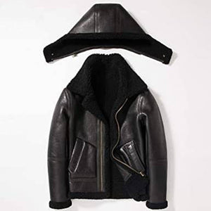 Men's Black B3 RAF Aviator Shearling Leather Bomber Jacket with Fur