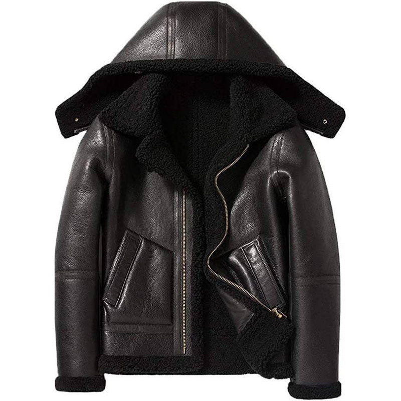 Men's Black B3 RAF Aviator Shearling Leather Bomber Jacket with Fur