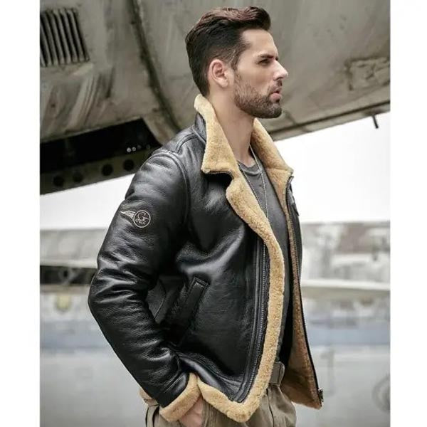 Men's Black B3 RAF Aviator Shearling Leather Jacket