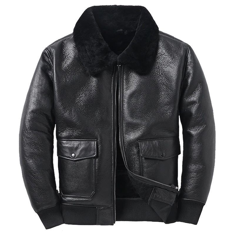 Mens Black B6 Pilot Aviator Shearling Sheepskin Jacket