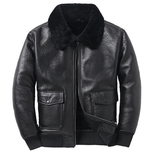 Mens Black B6 Pilot Aviator Shearling Sheepskin Jacket - 3amoto shop