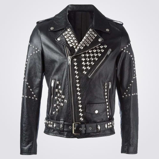 Men's Black Biker Leather Jacket with Studs - Fashion Leather Jackets USA - 3AMOTO