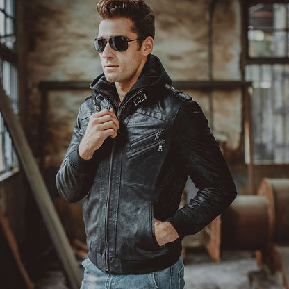 Mens Black Bomber Leather Jacket