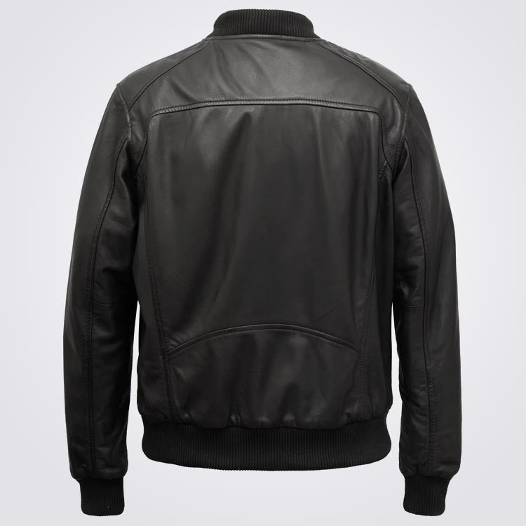 Men's Black Bomber Leather Jacket