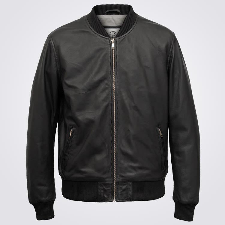 Men's Black Bomber Leather Jacket