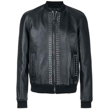 Leather-Haus Men's Stylish Superb Real Genuine Leather Bomber Biker Metal  Studded Jacket Vest #586 Black at  Men's Clothing store