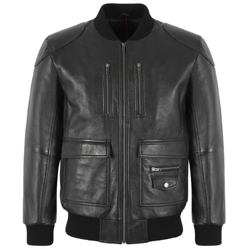 Mens Black Flight Bomber Leather Jacket