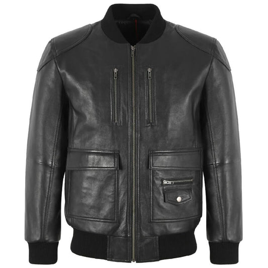 Mens Black Flight Bomber Leather Jacket - Fashion Leather Jackets USA - 3AMOTO