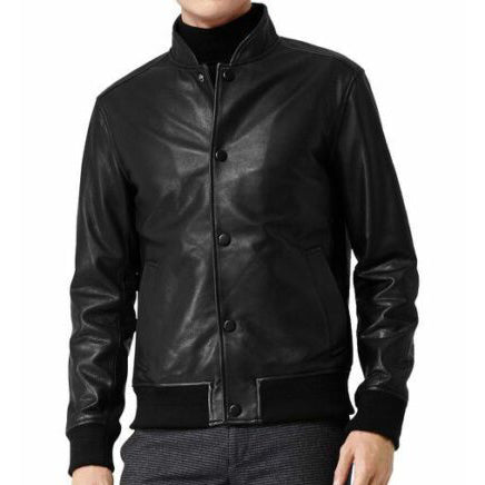 Mens Black Flight Genuine Leather Bomber Jacket