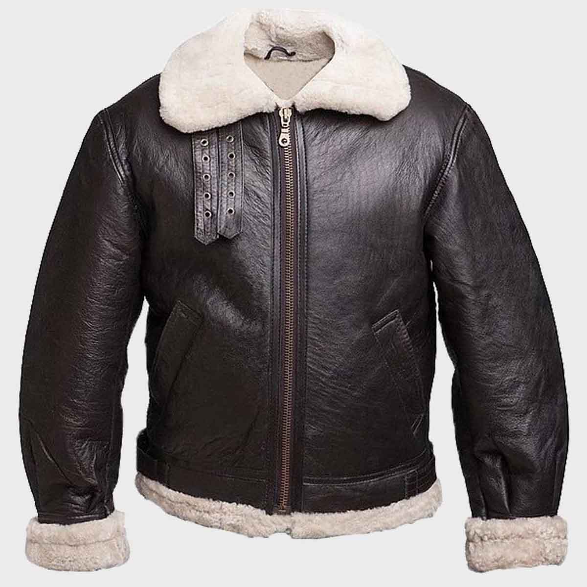 Mens Black Leather Aviator B3 Jacket