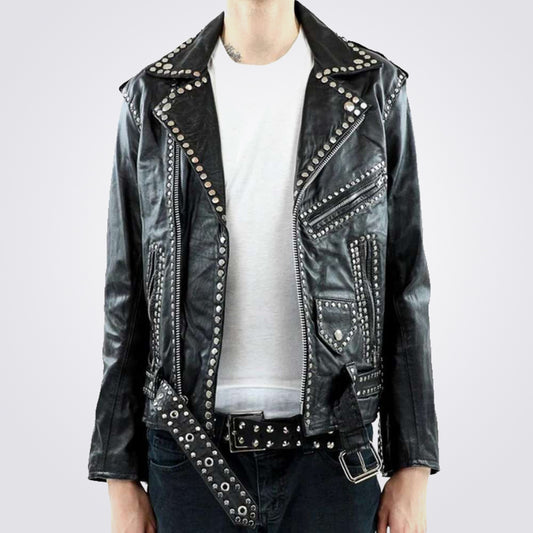 Men's Black Leather Party Jacket with Studs - Fashion Leather Jackets USA - 3AMOTO