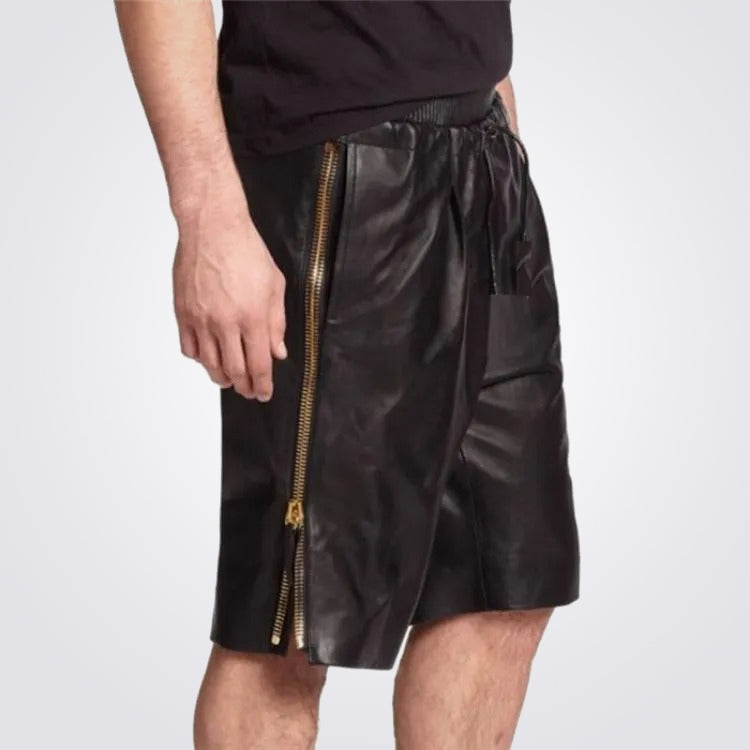 Men's Black Leather Shorts in Genuine Lambskin