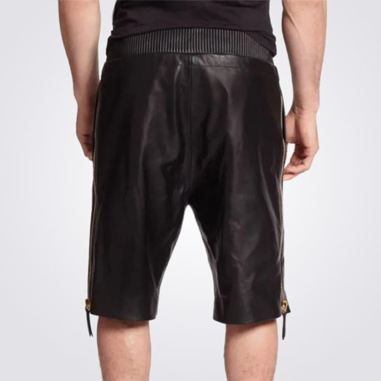 Men's Black Leather Shorts in Genuine Lambskin