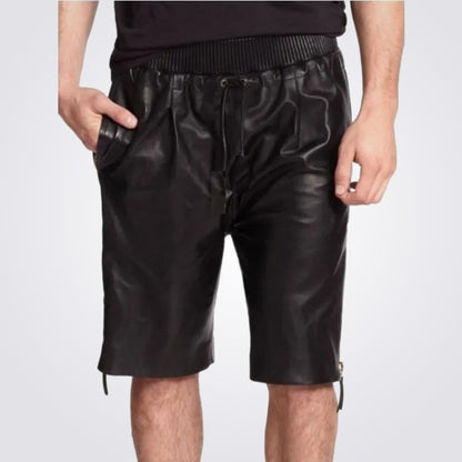 Men's Black Leather Shorts in Genuine Lambskin