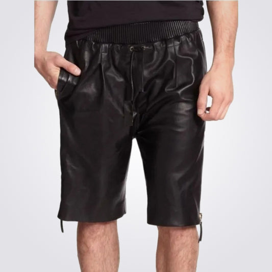 Men's Black Leather Shorts in Genuine Lambskin - Fashion Leather Jackets USA - 3AMOTO