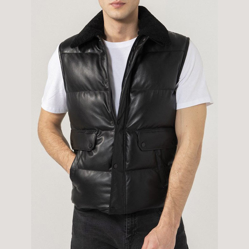 Mens Black Leather Vest