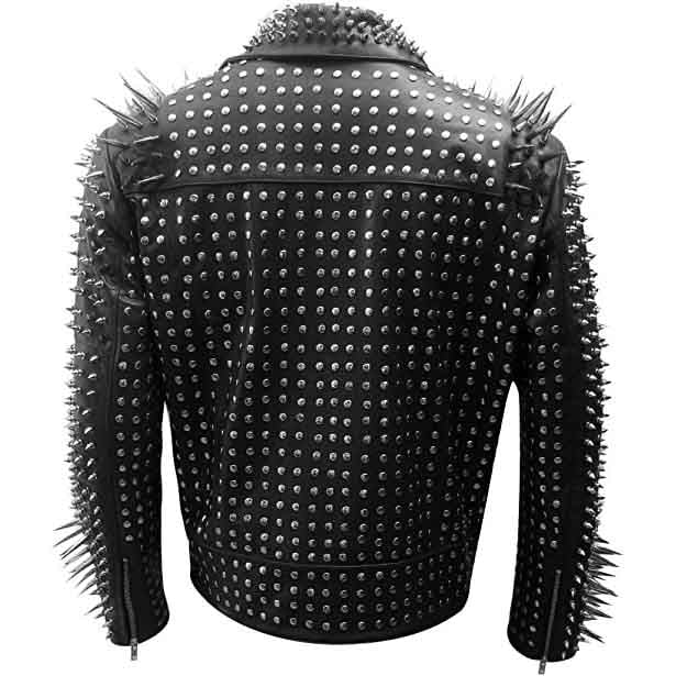 Mens Black Punk Style Motorcycle Studded Leather Jacket