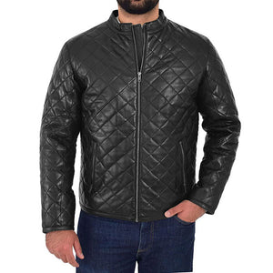 Mens Black Quilted Leather Puffer Jacket