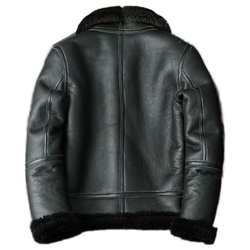 Mens Black Shearling Fur Sheepskin Motorcycle Jacket