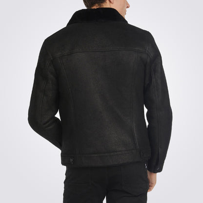 Mens Black Sheepskin Trucker Coat