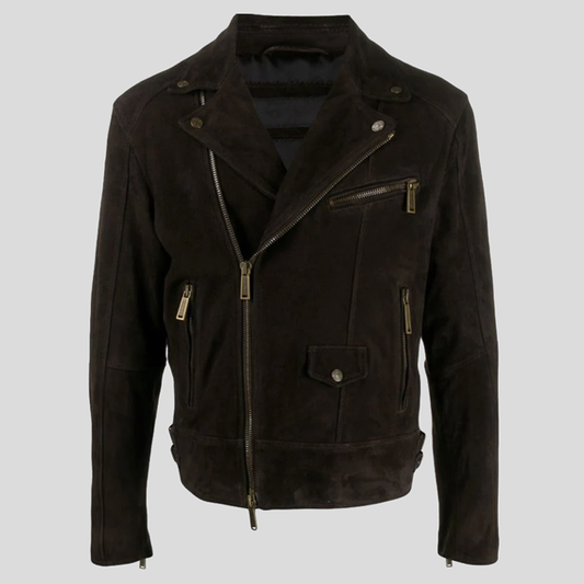 Mens Black Suede Leather Biker Jacket - Fashion Leather Jackets USA - 3AMOTO