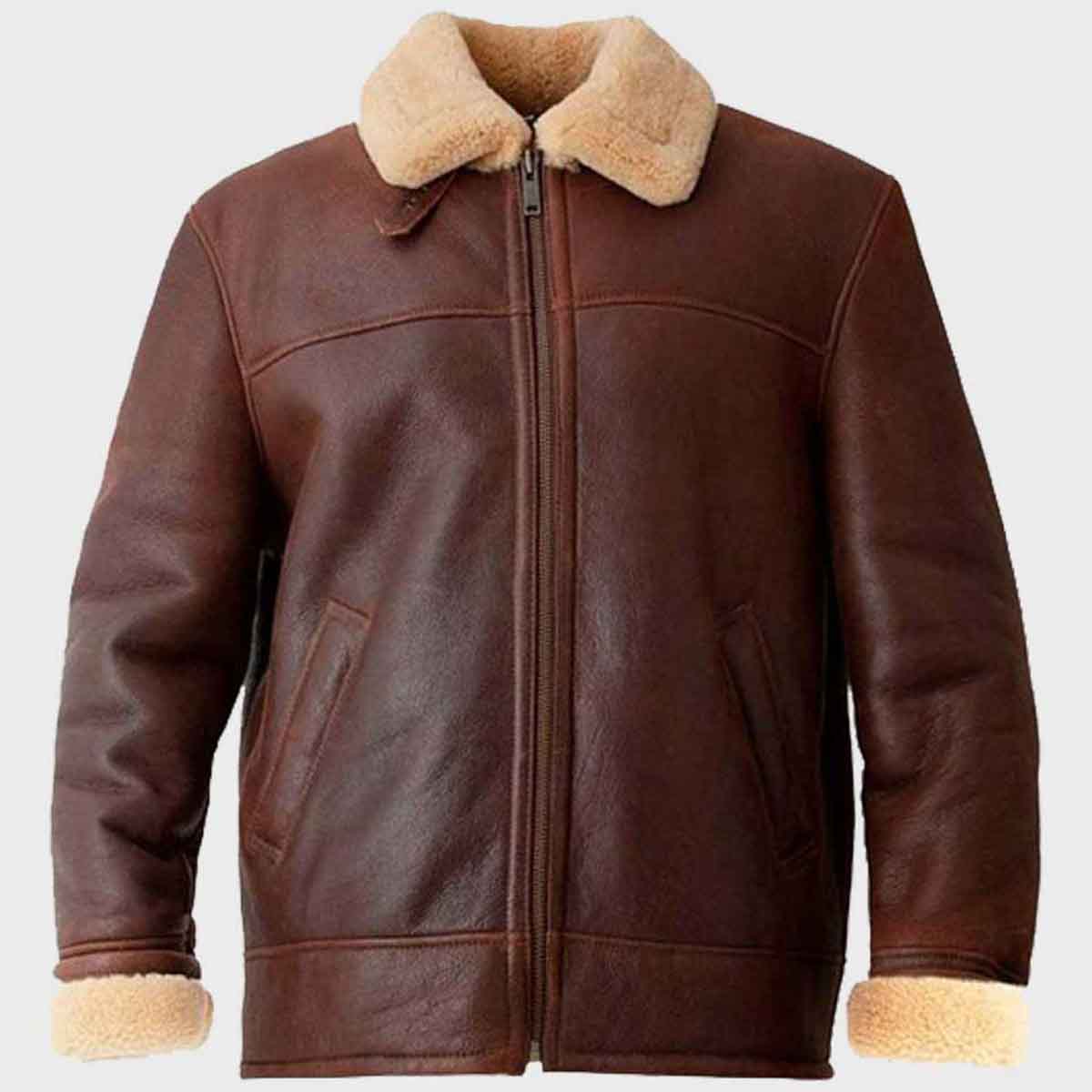 Mens Brown Aviator Shearling Leather Jacket