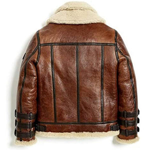 Men's Brown B3 Bomber Double Collar Shearling Leather Jacket