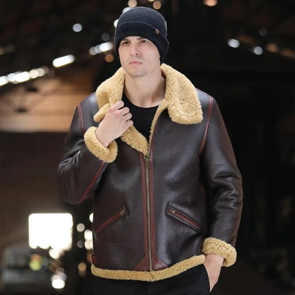 Mens Brown B3 Shearling Bomber Sheepskin Jacket Coat