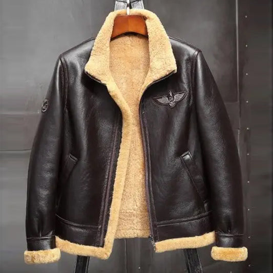 Mens Brown B3 Shearling Jacket - Fashion Leather Jackets USA - 3AMOTO