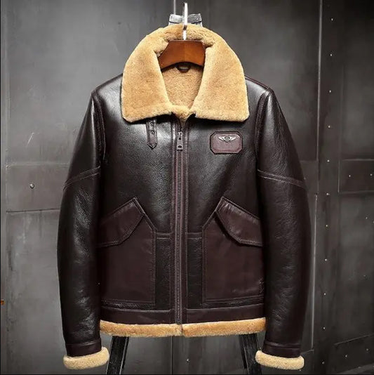Mens Brown B3 Shearling Jacket - Fashion Leather Jackets USA - 3AMOTO