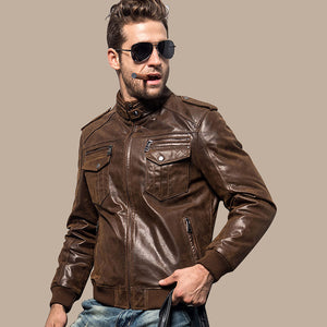 Mens Brown Bomber Leather Jacket Side