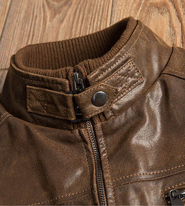 Mens Brown Bomber Leather Jacket Detail