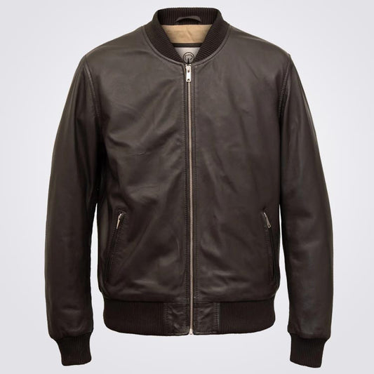 Men's Brown Bomber Leather Jacket - Fashion Leather Jackets USA - 3AMOTO