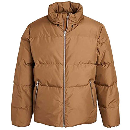 Mens Brown Down Jacket - Fashion Leather Jackets USA - 3AMOTO