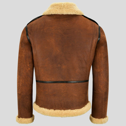 Mens Brown Flying Aviator Sheepskin B-6 Pilot Jacket