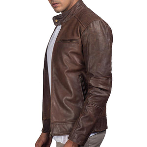 Mens Brown Leather Biker Jacket