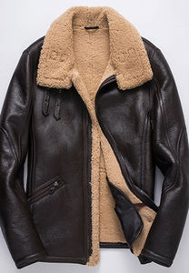 Mens Brown Leather Faux Shearling Jacket