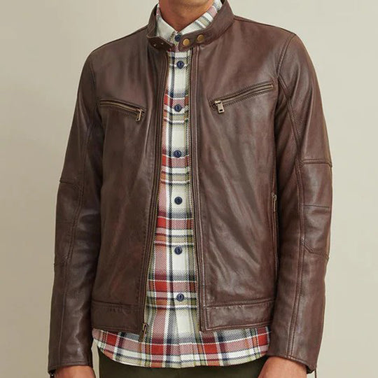 Mens Brown Leather Motorbike Jacket