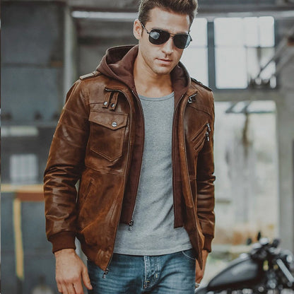 Mens Brown Bomber Leather Jacket