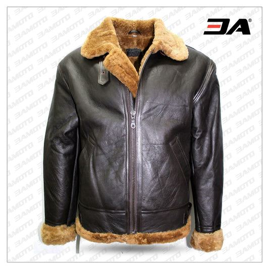 Men's Brown B3 Shearling Aviator Jacket - Flying Jacket - 3amoto shop