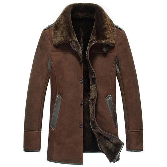 Men's Brown Sheepskin Shearling Coat for Winter - Fashion Leather Jackets USA - 3AMOTO